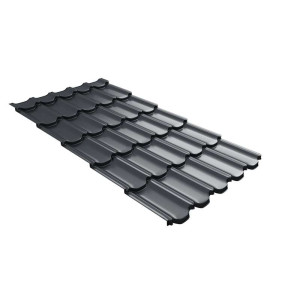 Металлочерепица Grand Line Квинта плюс 3Д (Kvinta plus 3D) 0,45 PE (полиэстер) RAL 7024 мокрый асфальт