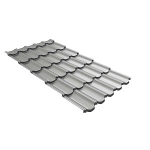 Металлочерепица Grand Line Квинта плюс 3Д (Kvinta plus 3D) 0,45 PE (полиэстер) RAL 9006 бело-алюминиевый