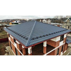 Металлочерепица Grand Line Кредо (Kredo) v01 0,5 Rooftop Бархат RAL 7016 антрацитово-серый
