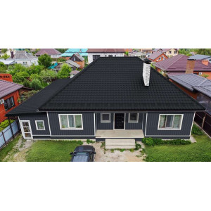 Металлочерепица Grand Line Камея (Kamea) v01 0,5 PurLite Matt RAL 7024 мокрый асфальт