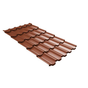 Металлочерепица Grand Line Квинта плюс 3Д (Kvinta plus 3D) 0,45 Drap RAL 8004 терракота