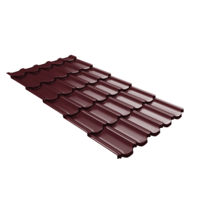 Металлочерепица Grand Line Квинта плюс 3Д (Kvinta plus 3D) 0,5 Satin RAL 3005 красное вино