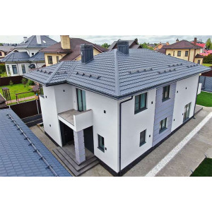 Металлочерепица Grand Line Квинта плюс (Kvinta plus) 0,5 Satin Matt RAL 7024 мокрый асфальт