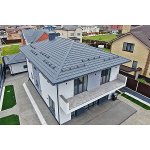 Металлочерепица Grand Line Квинта плюс (Kvinta plus) 0,5 Satin Matt RAL 7024 мокрый асфальт