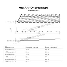 Металлочерепица Металл Профиль Трамонтана S VikingMP E 20 RAL 8019 серо-коричневый 0.5 мм