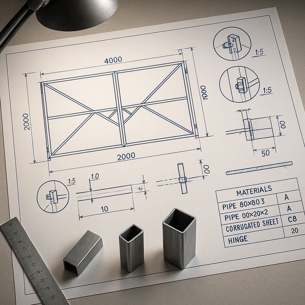 Готовые чертежи ворот с размерами