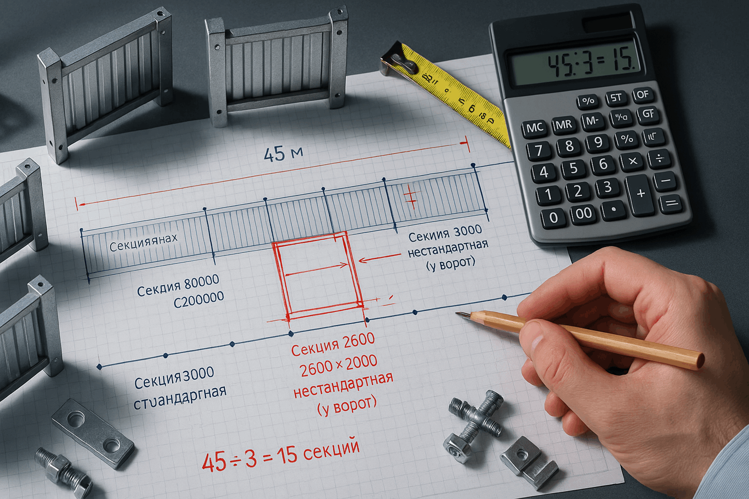  Чертёж секционного забора