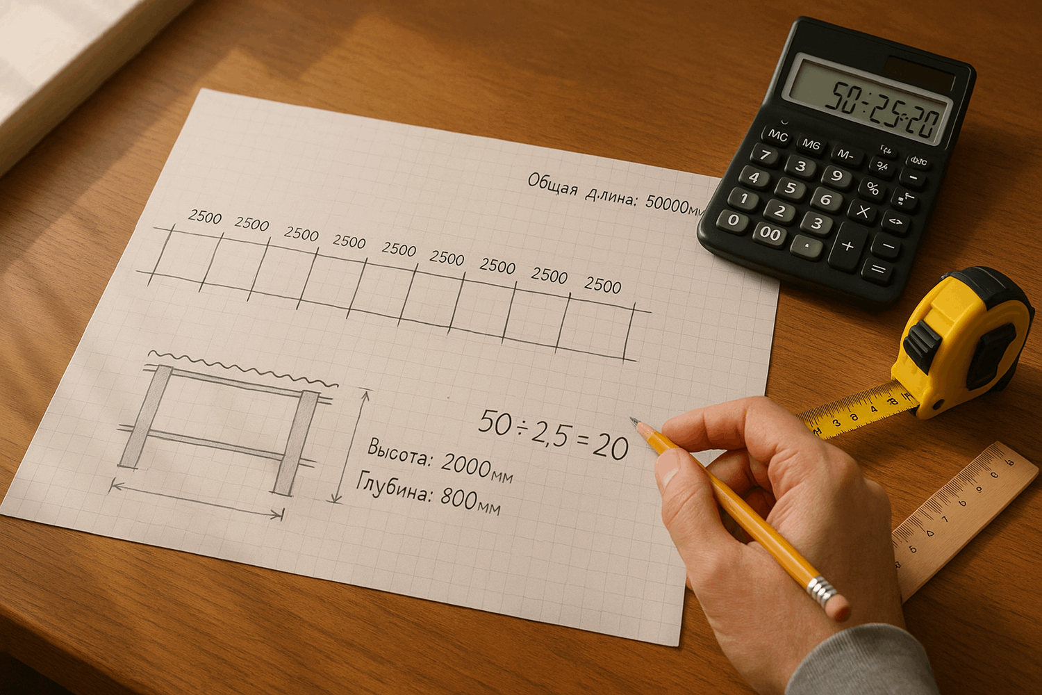  Чертёж забора на ровном участке