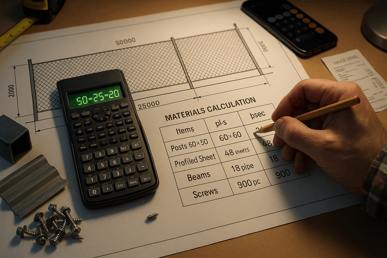  Расчёт материалов по чертежу