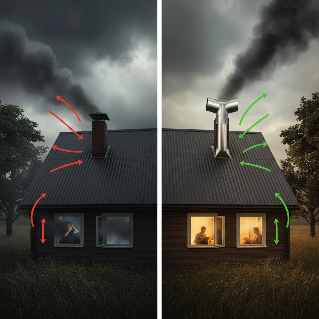  Ошибка 1: Установка зонта вместо дефлектора в ветреной местности