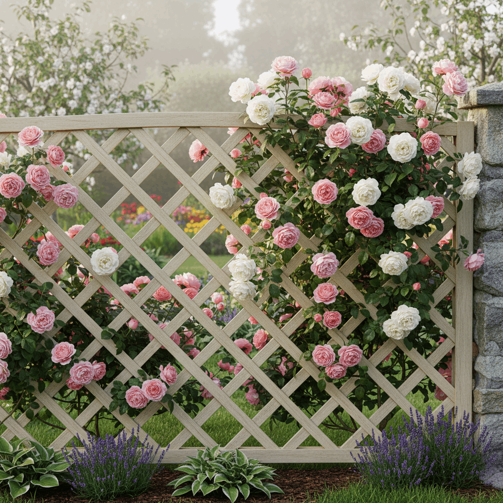  Решетчатый забор с вьющимися растениями