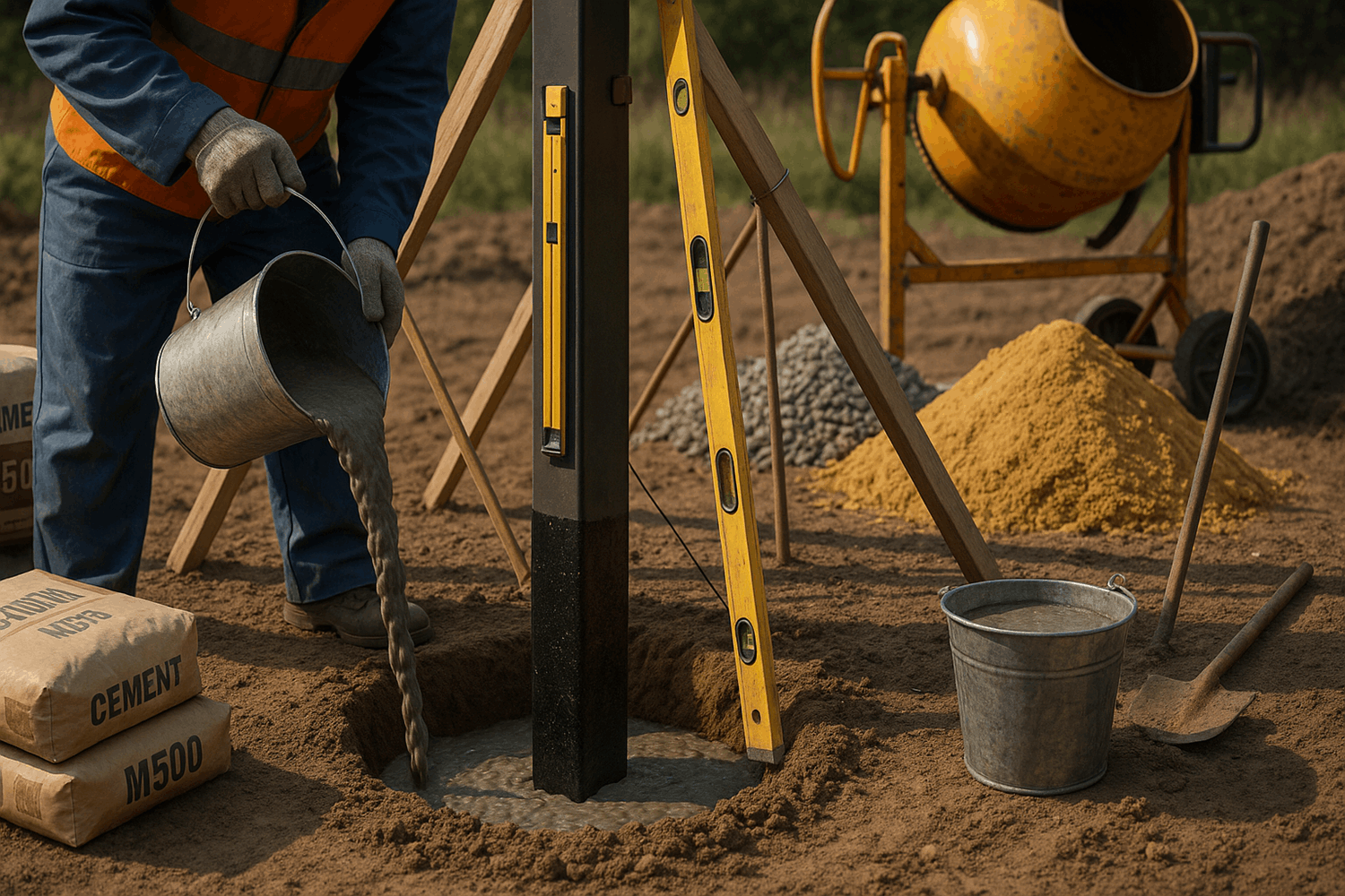  Установка столбов с бетонированием