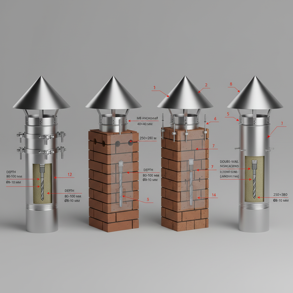  Схемы крепления для разных типов труб