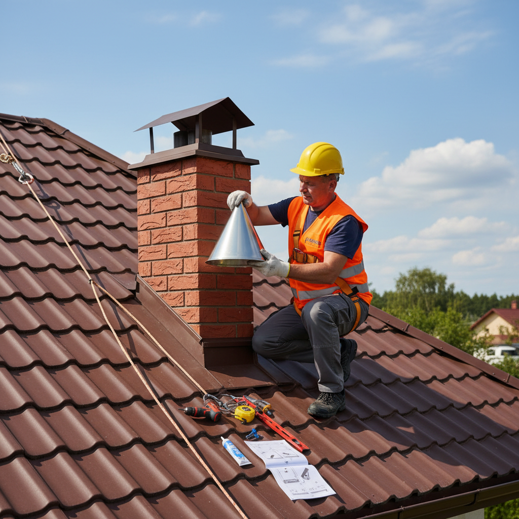 Установка грибка на дымоход своими руками