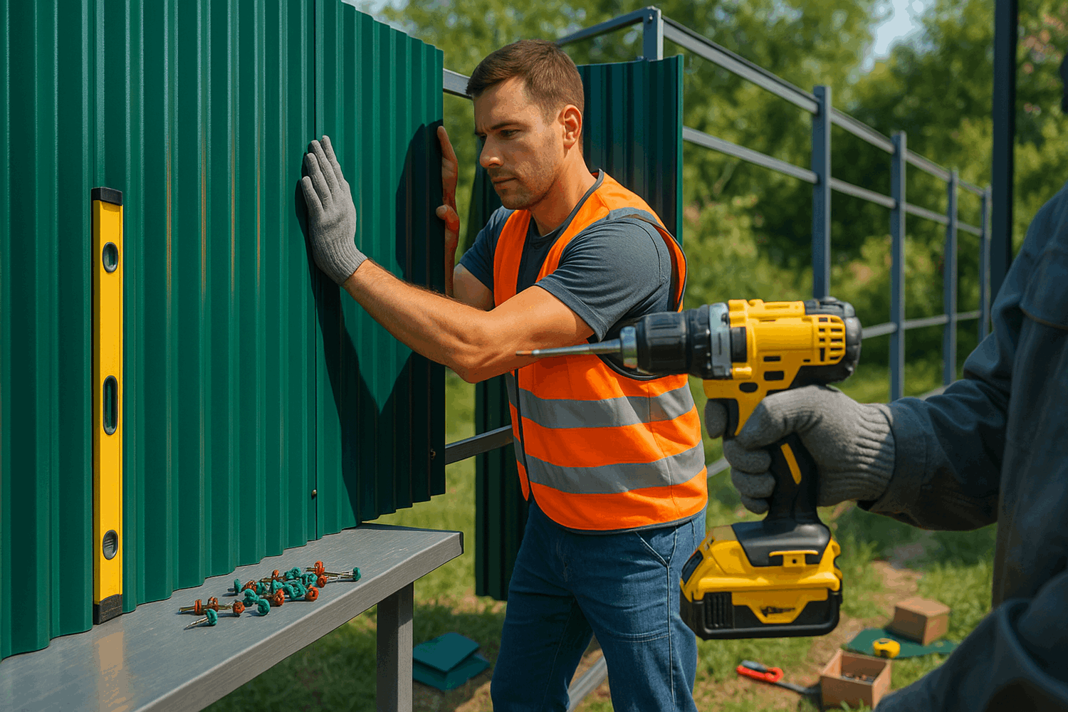  Этап 5. Крепим профнастил/доски — одеваем забор