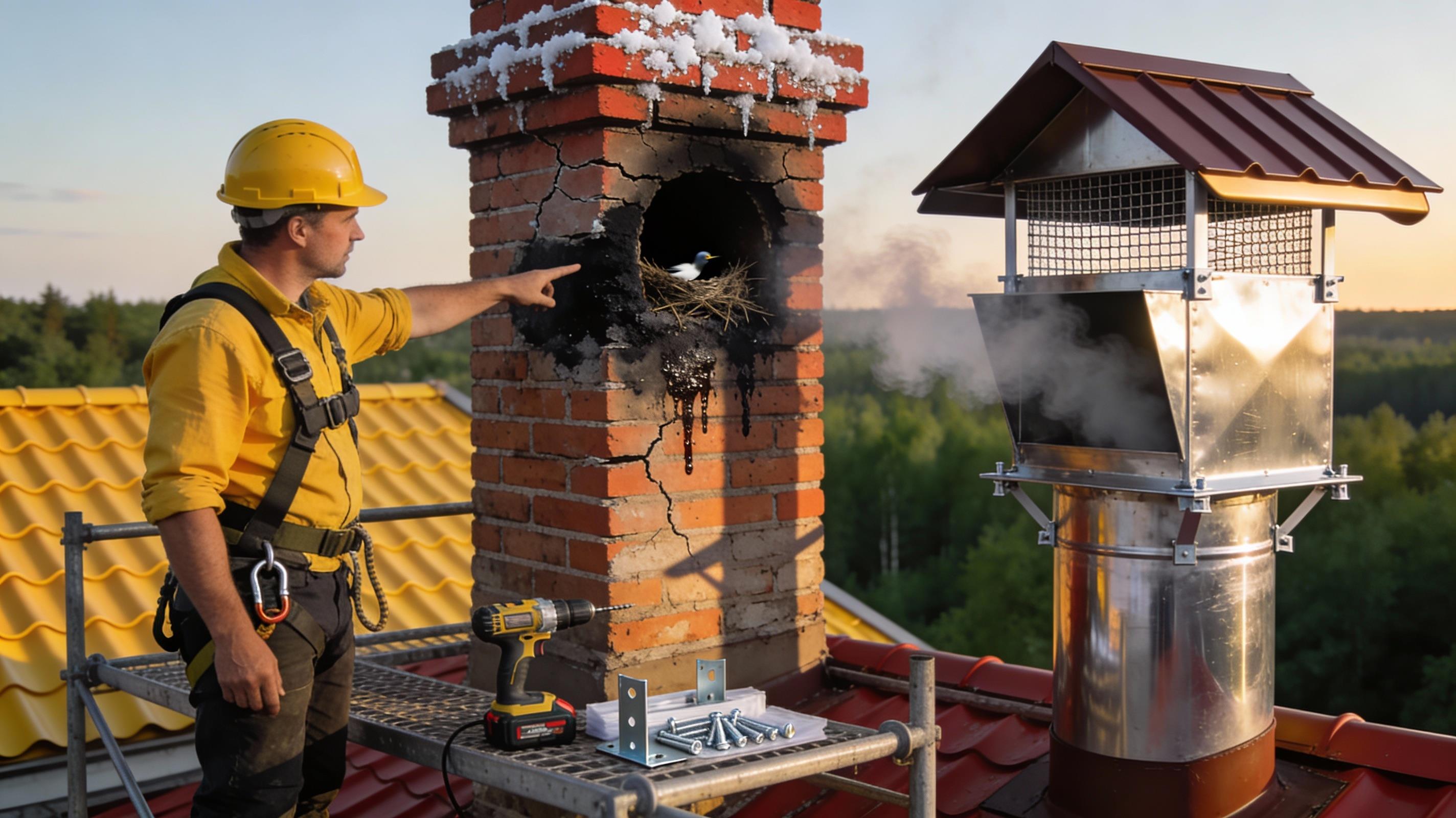 Установка дымника на кирпичную трубу