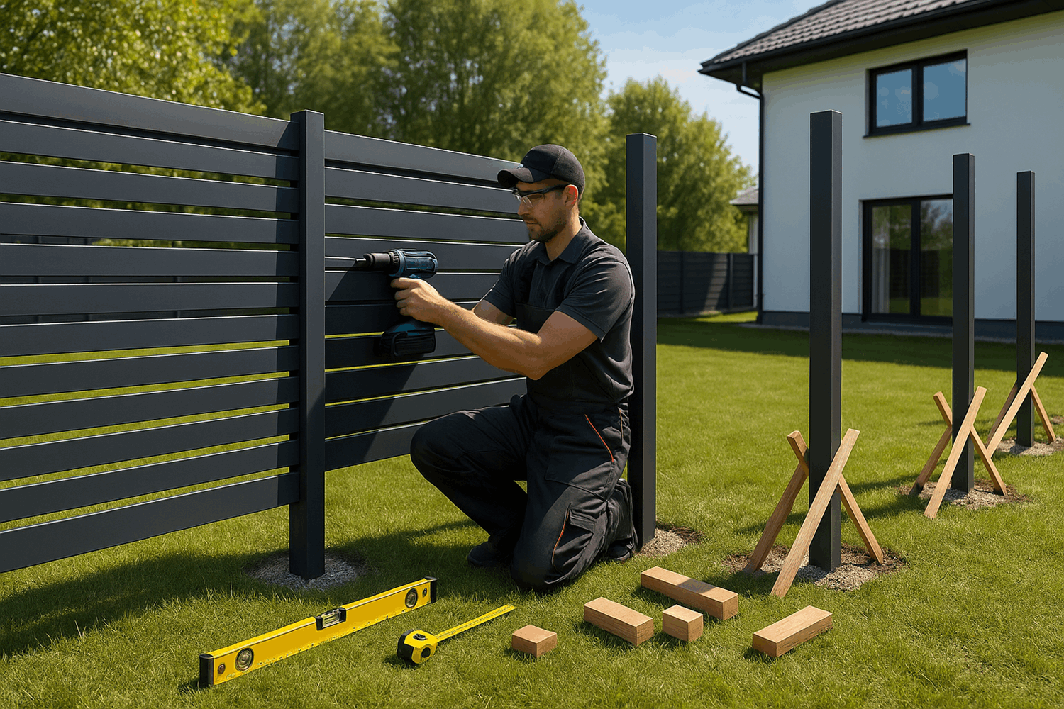 Пошаговый монтаж забора из горизонтального евроштакетника