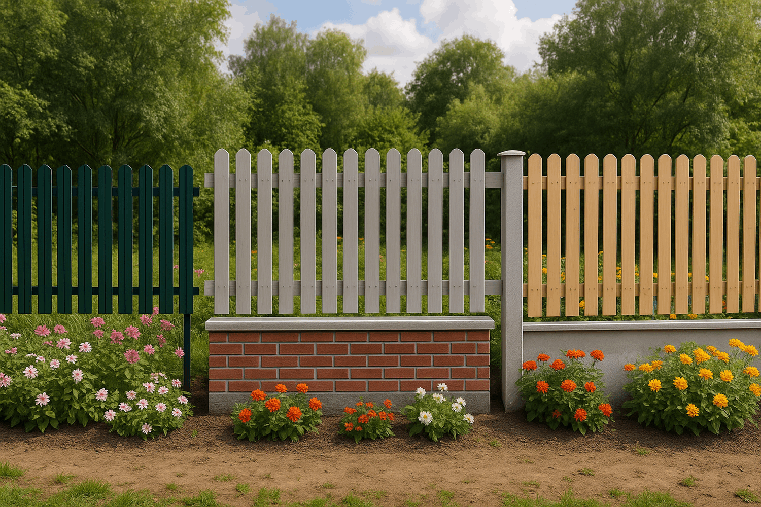 Конструкции палисадников из евроштакетника