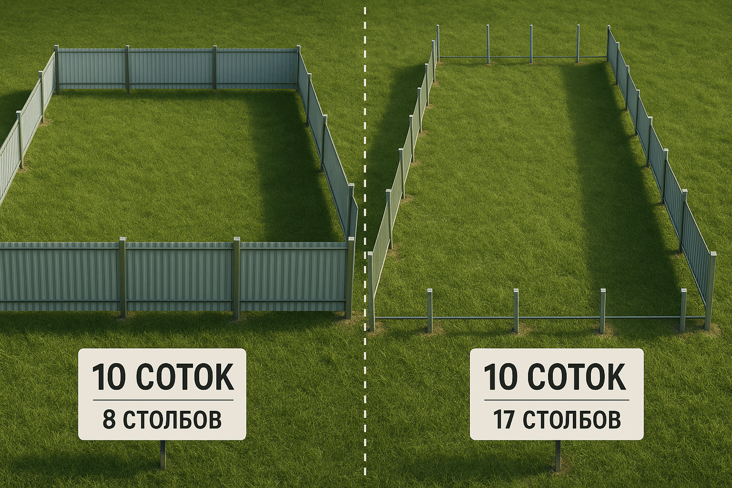 Сколько столбов нужно для забора на участке 6–20 соток