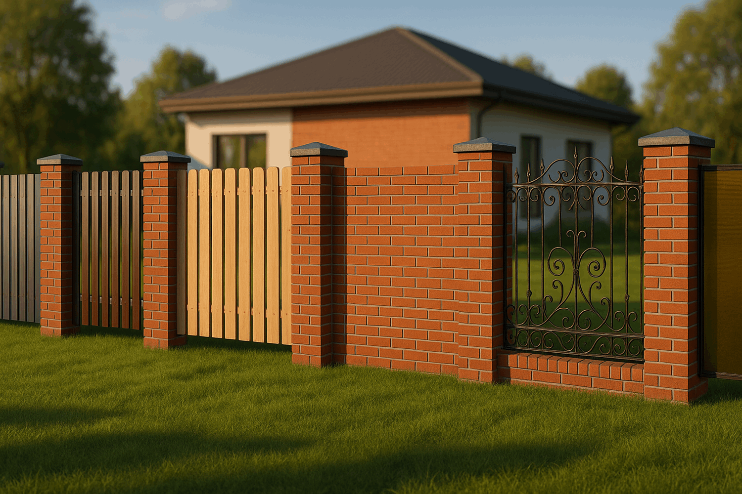 Варианты кирпичных столбов для забора: комбинации с разными материалами