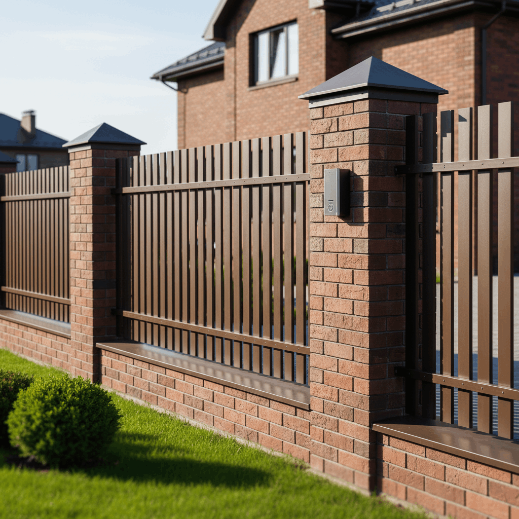  Комбинированные заборы: штакетник + кирпич/камень