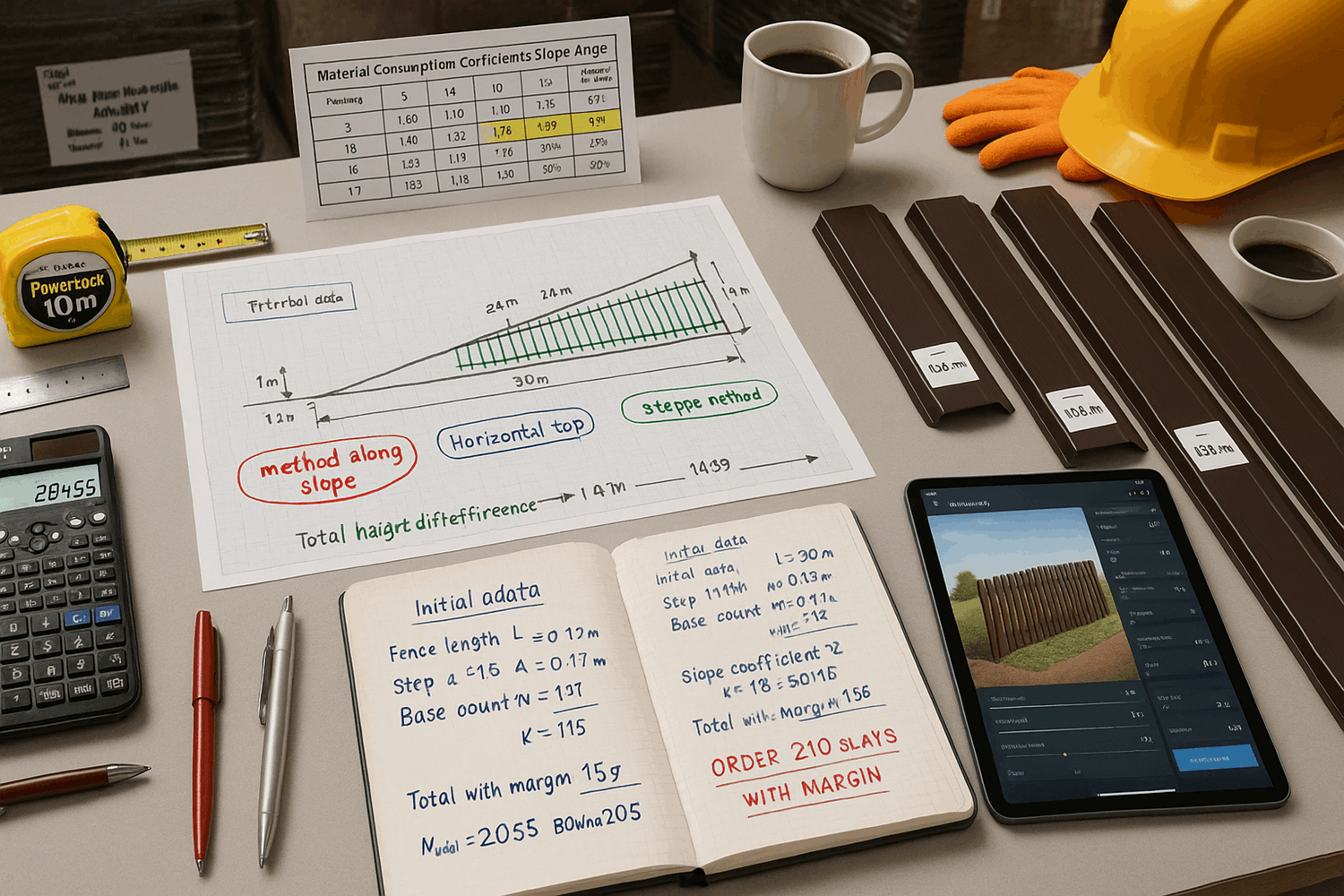  Расчёт количества планок штакетника для уклона