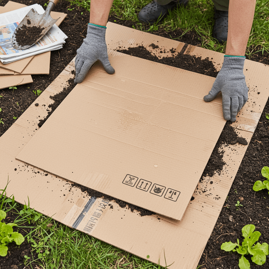  Картон и газеты — временная защита от сорняков