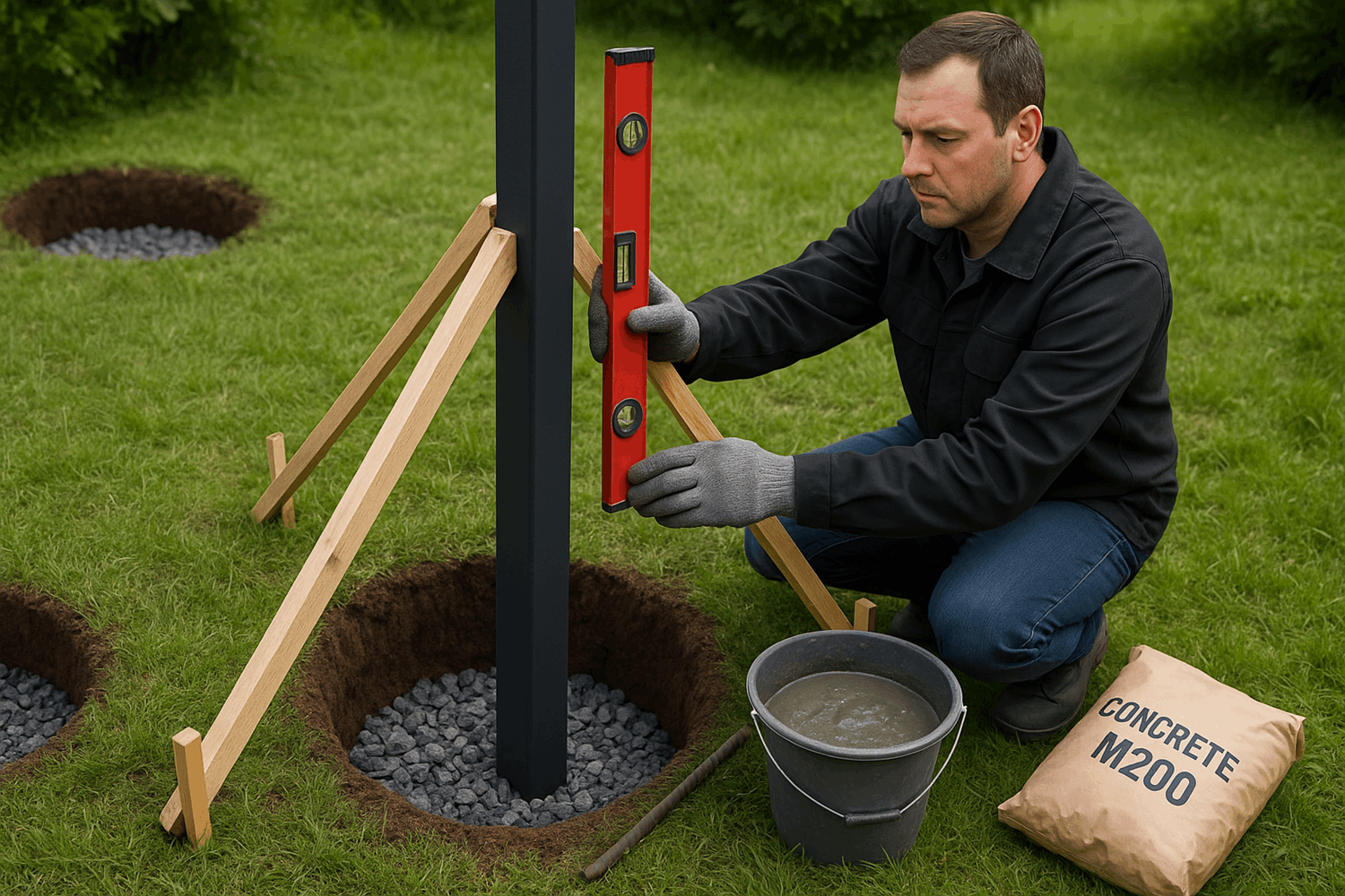  Шаг 2. Установка столбов – правильное бетонирование