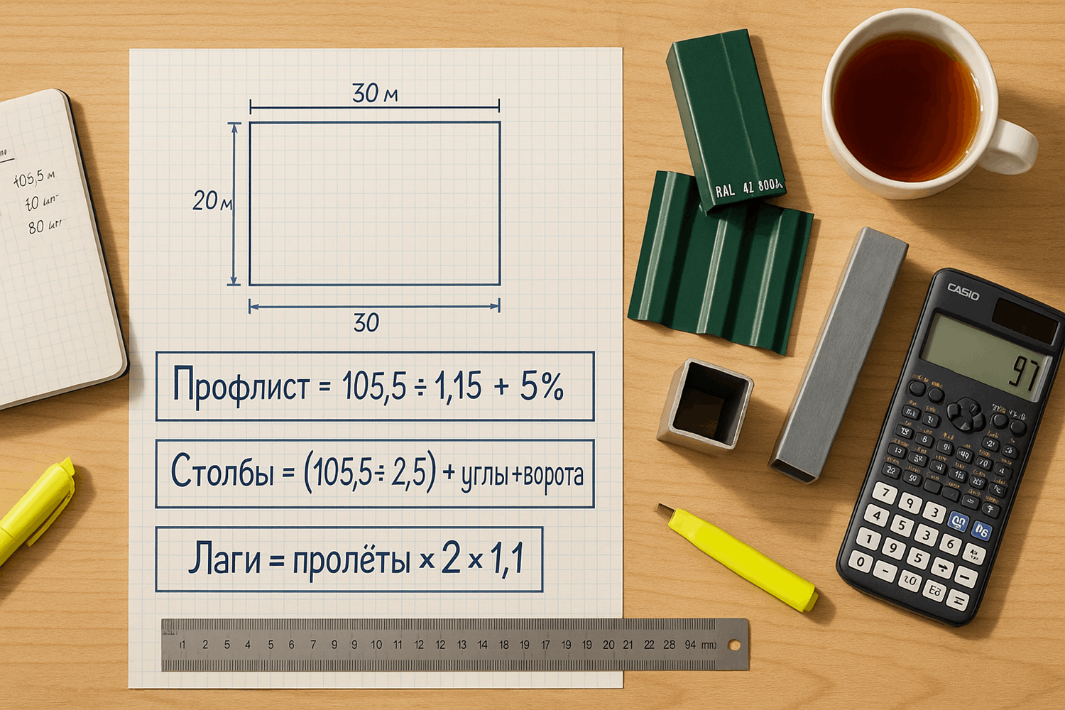  Формулы расчёта: сколько купить профлиста, столбов и лаг